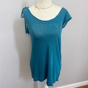 Juicy Couture Turquoise Rock Tie Sleeve Shirt